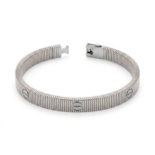 Silver hand bracelet METROPOLITAN with ribbed band and screw-head details